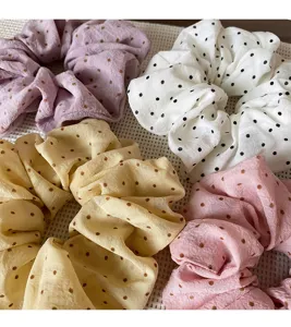 Soft polka dot scrunchies for women, cute fluffy hair ties, sweet pony tail hair accessories.