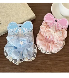 Sweet bow lace large hair scrunchies 2-piece set macaron color cute hair accessories for women
