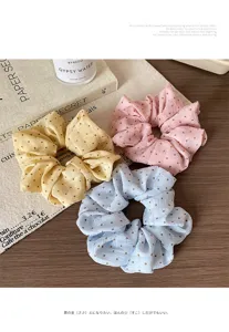 Cute fluffy polka dot hair scrunchies set, soft cloud hair ties for women and girls.