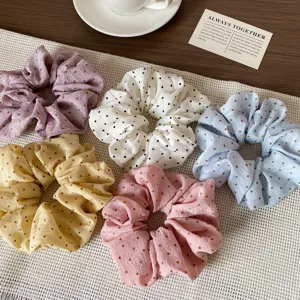 Handmade Sweet Cream Polka Dot Scrunchie Fluffy Cloud Hair Tie Soft Fabric Ponytail Holder Simple Hair Accessory For Women