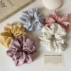 Cute polka dot hair scrunchies set fluffy elastic hair ties for women daily fashion ponytail.