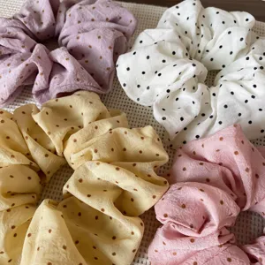 Fluffy polka dot hair scrunchies set multi-color soft hair ties sweet daily accessories