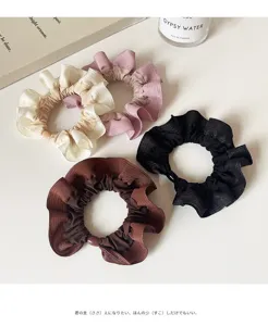Elegant pleated lace hair scrunchies set, soft fabric elastic hair ties for women and girls daily styling.