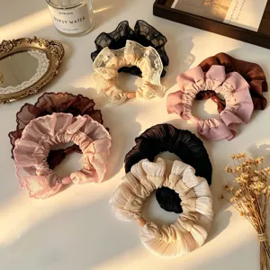 Korean lace ruffle hair scrunchies cute sweet hair ties aesthetic hair accessories for women