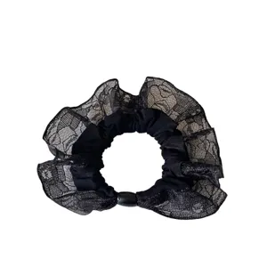 Black lace ruffle hair scrunchie elegant sweet hair tie rope accessory for women girls
