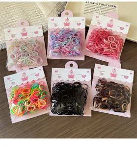 Colorful disposable hair rubber bands for kids, thick and stretchy, packaged securely.