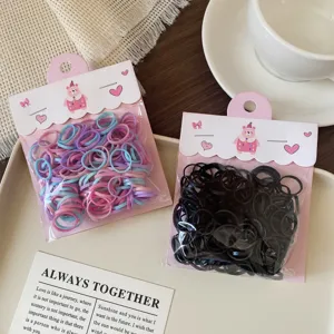 Kids colorful and black rubber hair bands set, durable stretchy elastic bands for daily styling.