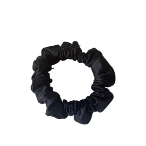 Black satin hair scrunchie, minimalist seamless hair tie, high elasticity bun maker hair accessory.