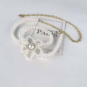Chaîne de taille fleur perle vintage française pour robe élégante ceinture en métal or