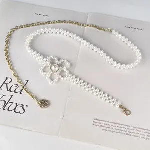 Chaîne de taille fleur de perle style français pour femmes, élégante ceinture de robe.