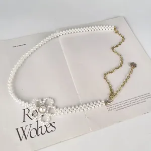 Chaîne de taille fleur de perle style français élégante ceinture robe chaîne en or