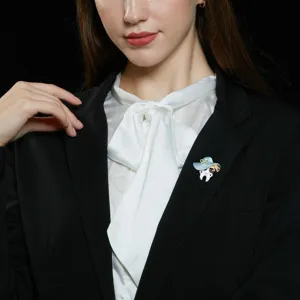 Cute alloy tooth brooch with blue hat and sunglasses pin for suit jacket accessory detail.
