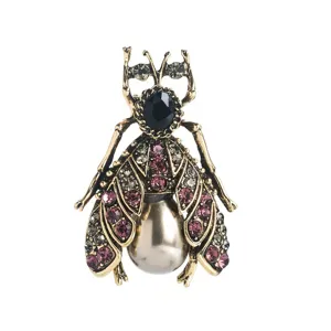 Vintage Alloy Rhinestone Bee Brooch With Artificial Pearl Electroplated Insect Pins Costume Brooches For Coat Dress Women Men Jewelry Gift