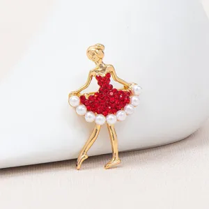 Elegante strass balletdanser broche met parels, perfect voor jassen en kledingdecoratie.
