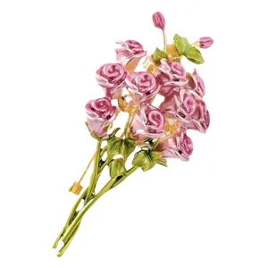 Exquisite pink rose bouquet brooch with enamel details, elegant suit pin accessory for women