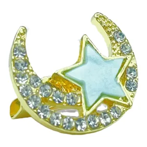 Gold Crescent Moon Star Brooch Sparkle Crystal Rhinestone Lapel Pin Fashion Jewelry