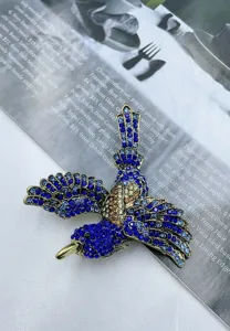 Vintage Blaue Kristall Eisvogel Brosche Elegante Strass Tier Korsage Abzeichen Anstecknadel