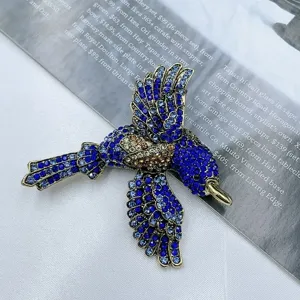 Vintage Blaue Strass Eisvogel Brosche Elegantes Mode Kleidung Zubehör Hauptansicht
