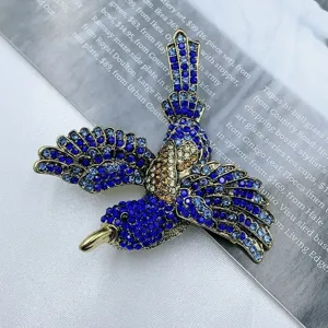 Vintage Luxus blaue Strass Vogel Brosche für Frauen, elegante Tier Anstecknadel Kleidung Zubehör.