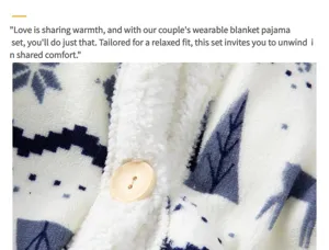 Paar tragbare Decke Pyjama Set Flauschig Winter Gemütlich Hirsch Druck Hauskleidung