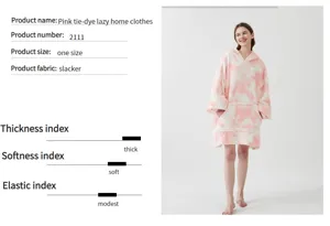 Pink tie-dye lazy home wearable blanket hoodie, comfortable soft fleece sleepwear detail.