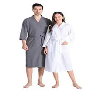 Paar Waffel Bademantel bequeme Nachtwäsche Heimkleidung mit Gürtel und Taschen für Unisex.
