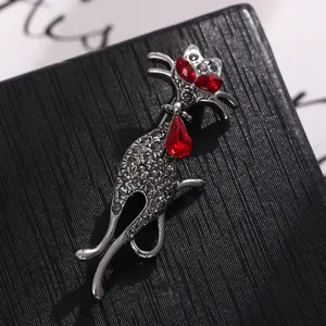Élégante broche chat en strass pour femmes et hommes costume manteau bijou mode accessoire.