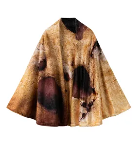 Cookie print wearable blanket detail, soft warm fleece fabric texture, cozy home robe cape.