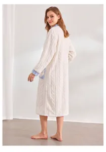 Donna peluche flanella vestaglia manica lunga comoda loungewear morbido pile abbigliamento