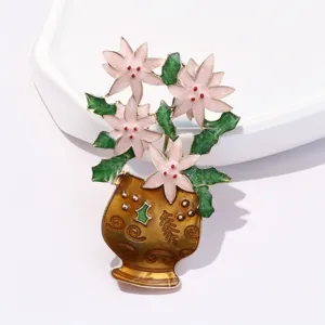 Vintage Blumenkorb Legierung Brosche Kreative Mode Emaille Anstecknadel fuer Mantel