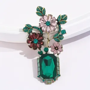 Vintage Strass Blumenkorb Brosche, elegante Legierung Kristall Anstecknadel für Damen Mantel