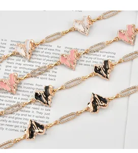 Sweet cool heart metal waist chain chic drip oil rhinestone link belt for dresses shirts