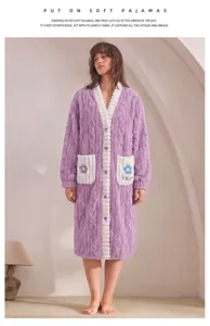 Donna inverno flanella lunga vestaglia morbido accogliente pile abbigliamento notte tasche fiori