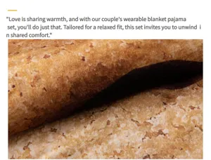 Close-up detail of cozy couple wearable blanket pajama set with cute cookie pattern.