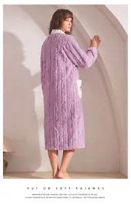 Accappatoio donna flanella lungo pile pigiama invernale comodo abbigliamento casa.