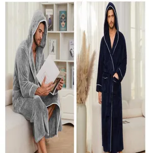 Peignoir molletonné à capuche homme hiver polaire chaude vêtement de nuit confortable