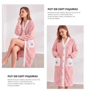 Donna morbida flanella vestaglia dolce tasca floreale pigiama comodo rosa loungewear