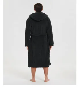 Plus size men's hooded plush bathrobe winter thick long sleepwear with belt black style
