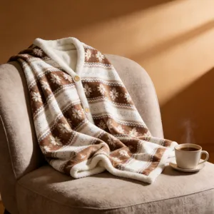 Coperta indossabile accogliente in marrone chiaro con classico motivo a fiocco di neve.