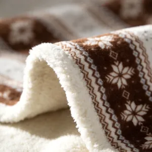 Accogliente coperta marrone con motivo a fiocco di neve nordico per un perfetto relax a casa.