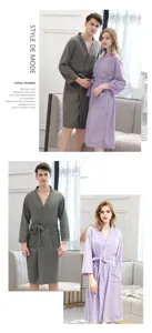 Unisex waffle bathrobe couple sleepwear breathable soft loungewear robe for men and women