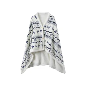 Paar Bedruckt Elch Fleece Tragbare Decke Bademantel Langer Winter Warm Schlafbekleidung Loungekleidung