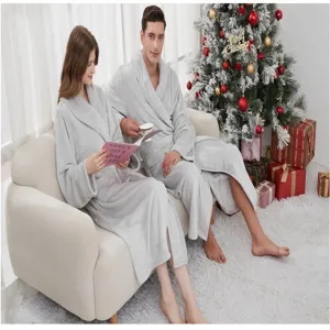 Cómoda bata de baño de franela gris para parejas otoño invierno ropa de casa pijama.