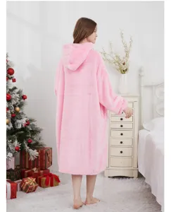Rosa Plüsch Kapuzen Decke Bademantel, gemütliche Oversized Homewear für Damen, Herbst Winter.