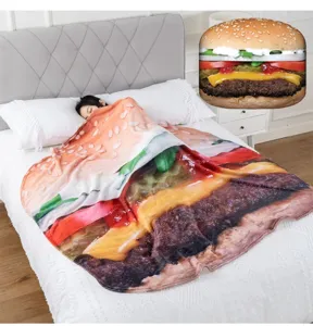 Détail de couverture hamburger imprimée en 3D amusante, design réaliste, tissu en peluche.
