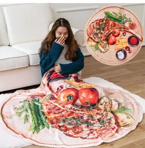 Couverture ronde imprimée nourriture nouveauté, jeté douillet pour sieste bureau, canapé.