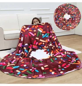 Couverture donut nouveauté avec impression de sprinkles colorés, couverture ronde polaire.