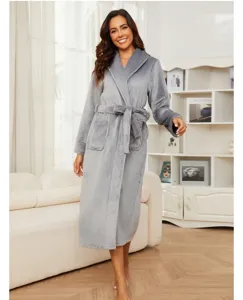 Απαλή γυναικεία ρόμπα fleece, ζεστό χνουδωτό μπουρνούζι χειμώνα με σάλι γιακά και ζώνη.