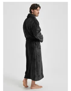 Herren langer Flanell Bademantel mit Revers Kragen, warme Winter Schlafanzug Hausbekleidung.