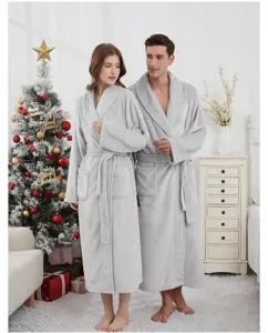Pareja albornoz largo felpa franela invierno grueso caliente pijama gris ropa de casa